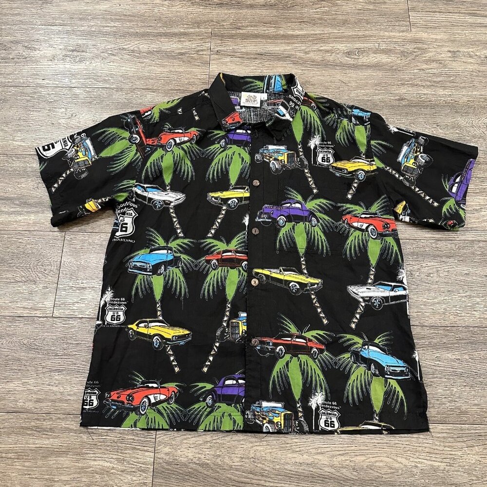 Vtg Sand Dollar Sportswear Men's L Oldies Car Button Up Short Sleeve Shirt